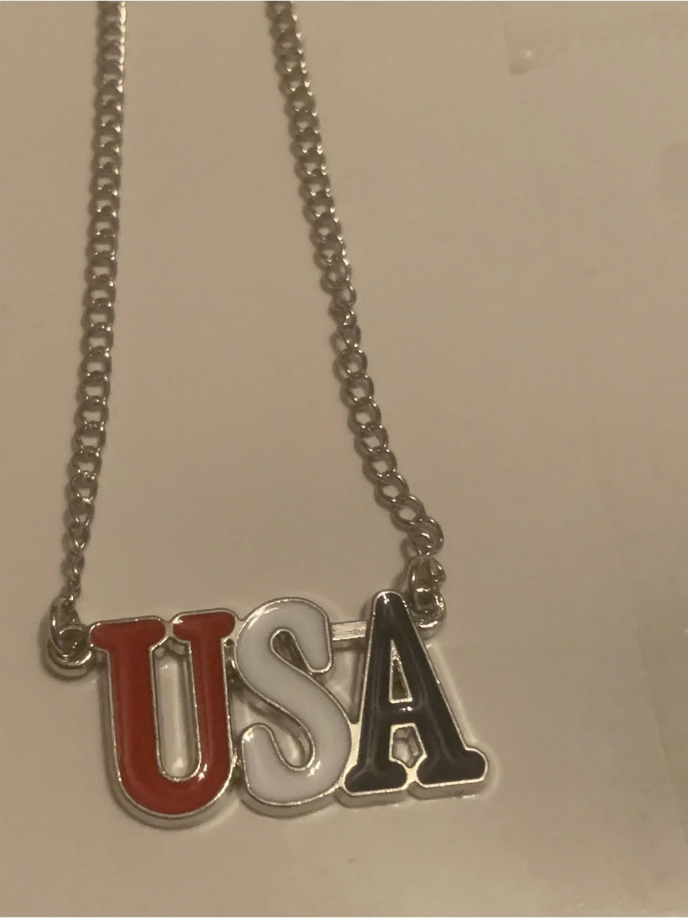 Patriotic USA Letter Pendant Necklace - Red, White & Blue - Picture 2 of 4